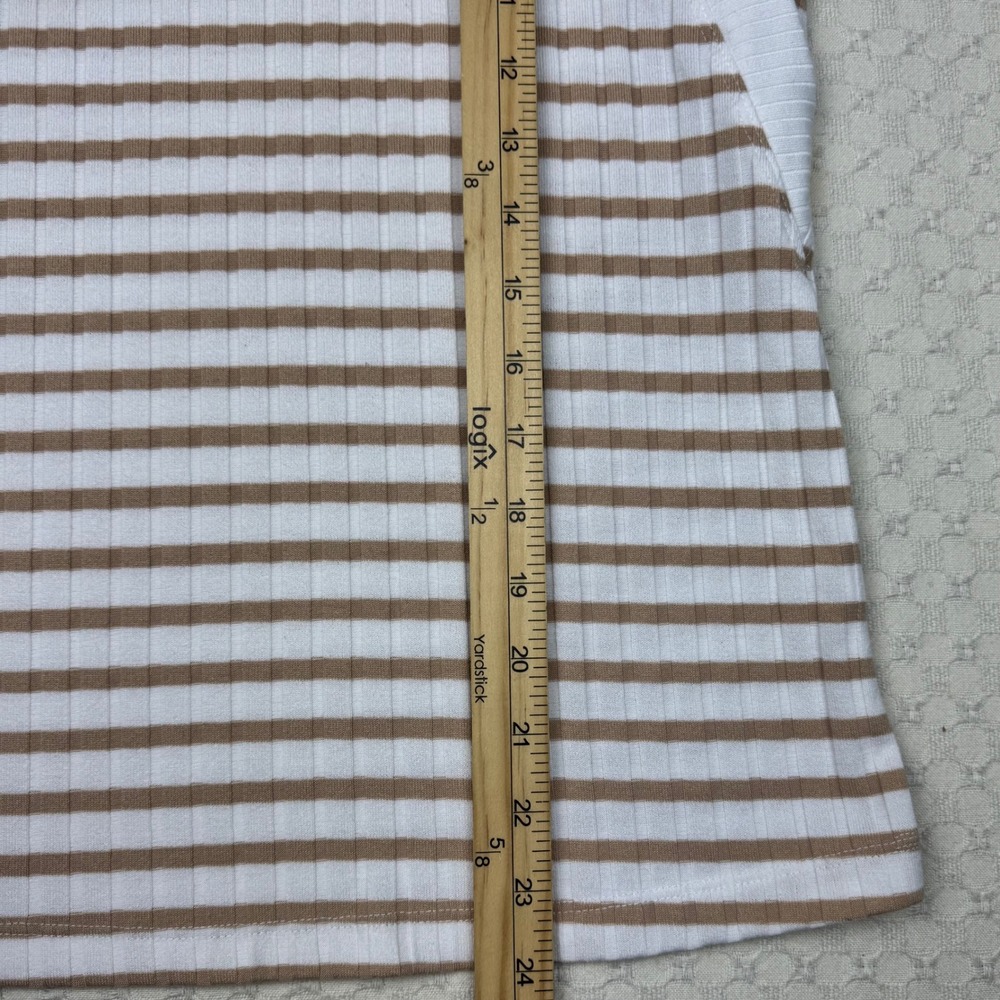 Evereve Striped Ribbed Tank Top Sleeveless Womens Large Tan Cream Coastal Chic - Picture 8 of 9